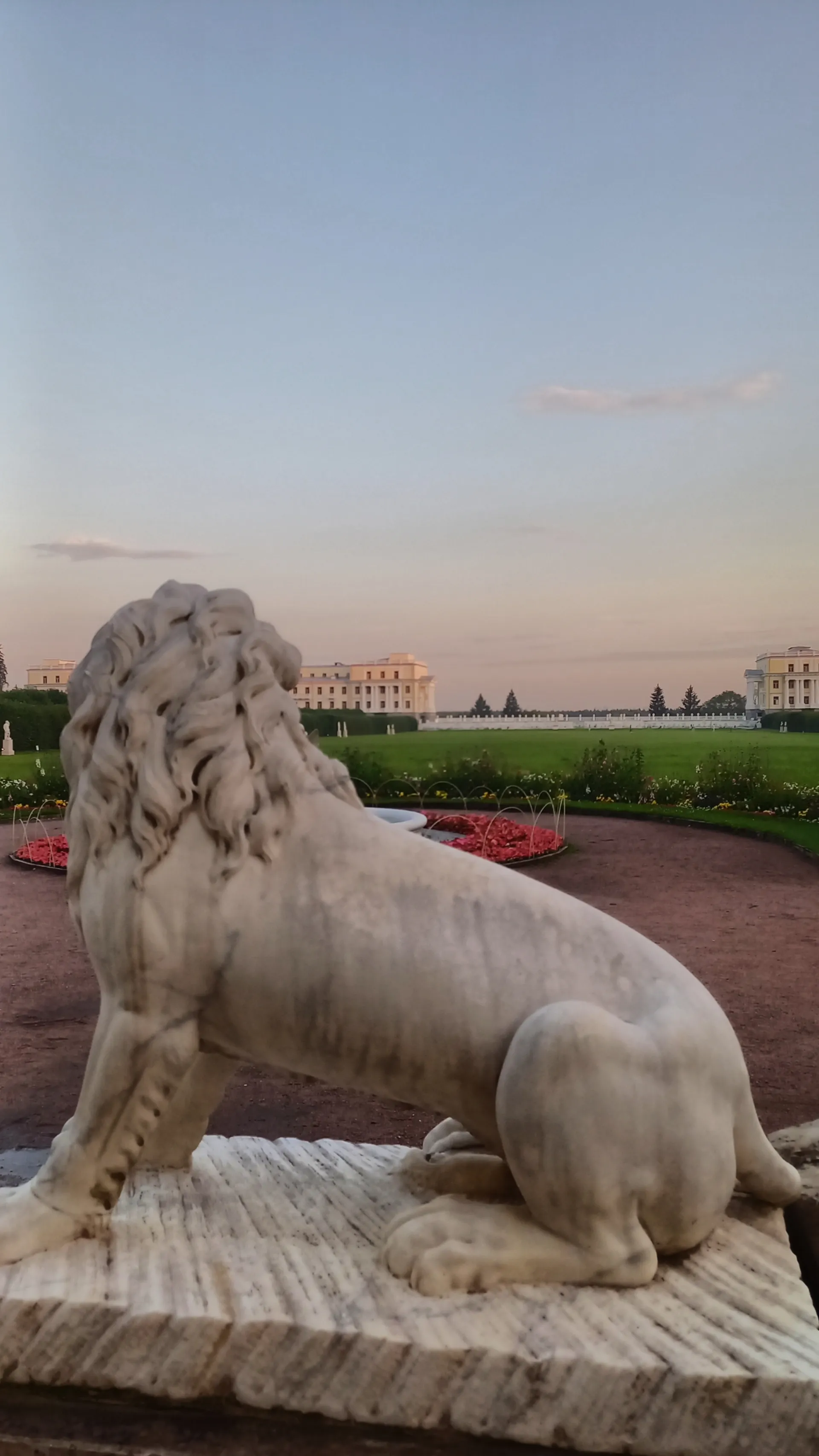 мраморная скульптура льва на балюстраде Верхней террасы в Государственном музее-усадьбе «Архангельское»